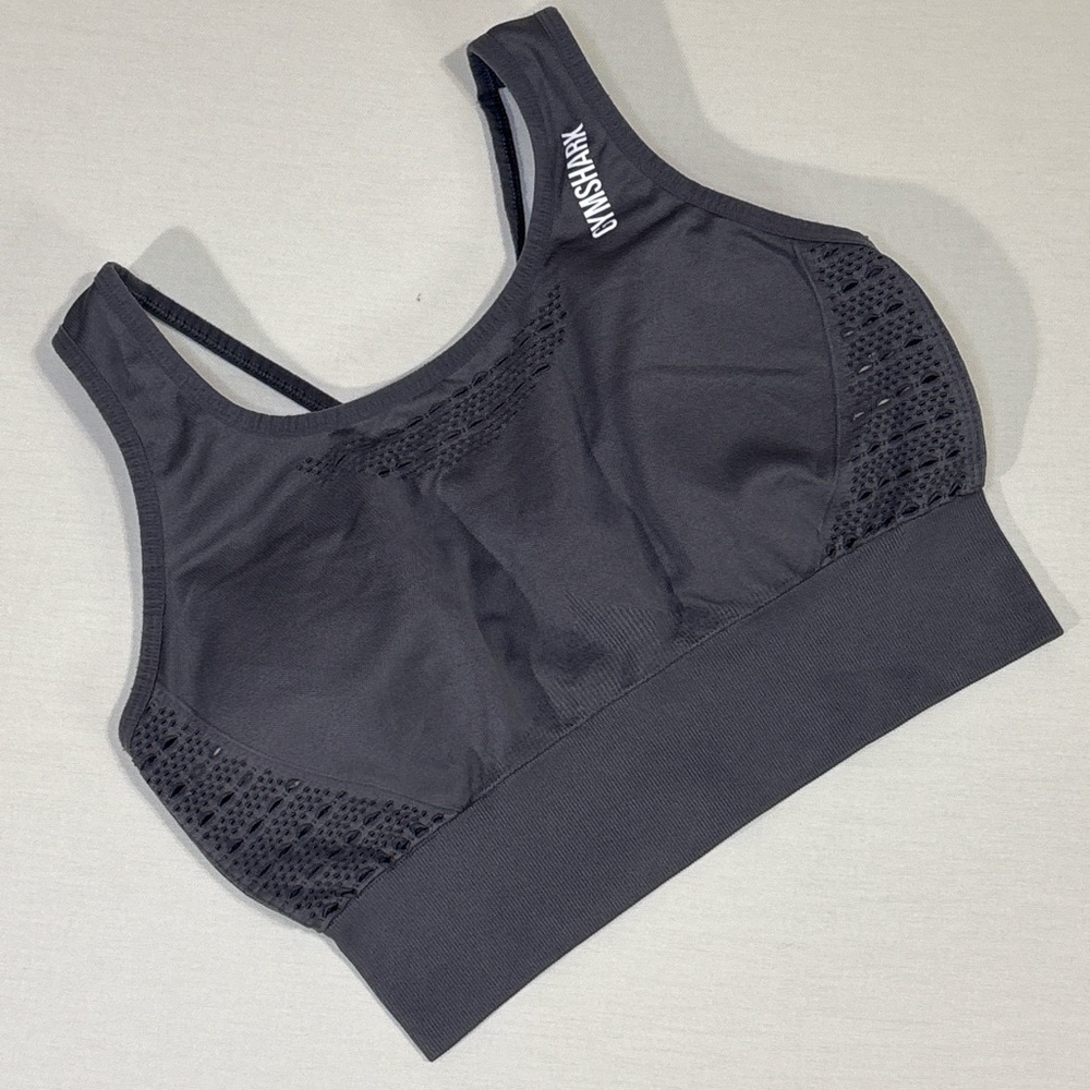 Gymshark Seamless Sports Bra Dark Gray Strappy Back Medium Athletic
